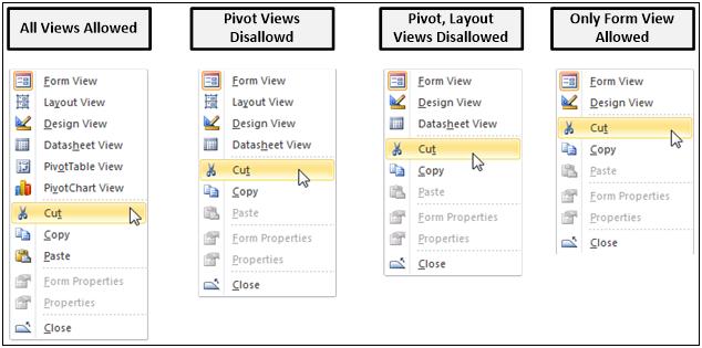 17.1 FORM FORMAT PROPERTIES 214 View Allowed effect on shortcut menus. Properties relating to background picture for a form.