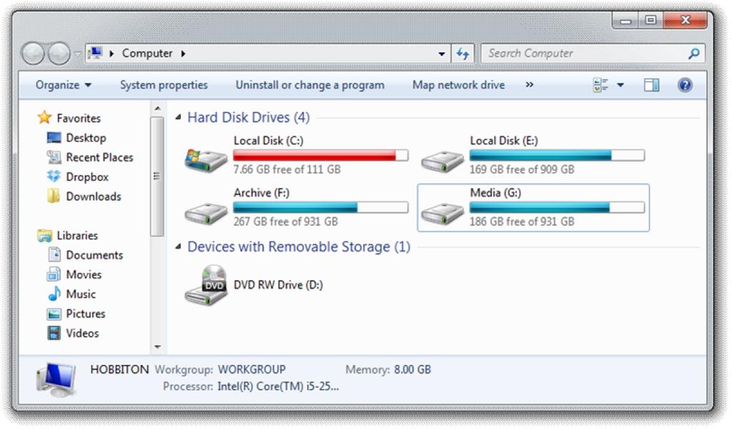 Windows Explorer Drives, Folders, Files, Shortcuts Drives A drive represents a CD, DVD, Pen Drive, Memory Card, Hard Disk or simply a single storage device The drives in your computer can be found in