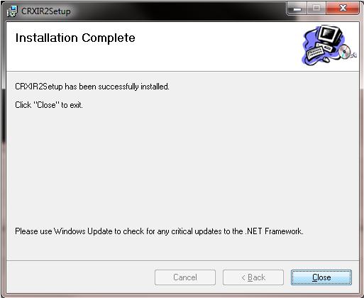 A progress bar on the Installing CRXIR2Setup stage indicates the level of installation