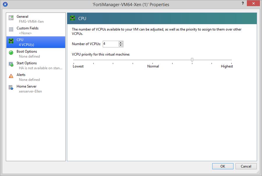 Citrix XenServer deployment example 15 network connection, this may take several minutes to complete When the VM import is complete, the XenServer left pane will include the FortiManager VM in the
