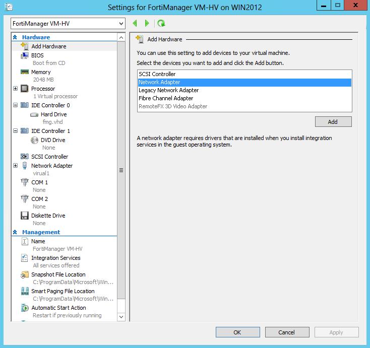 Hyper-V deployment example 20 To open the Settings page, in the Hyper-V Manager, right-click on the name of the virtual machine and select Settings, or select the virtual machine then click Settings