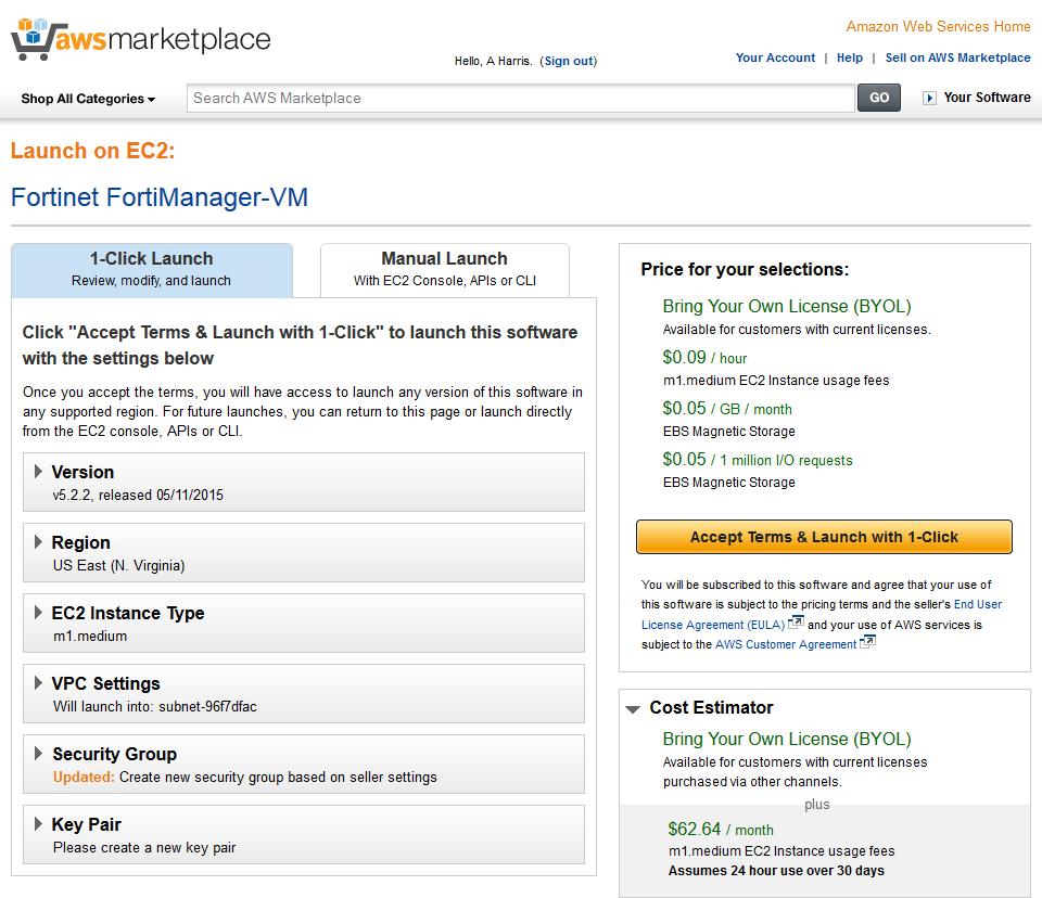 AWS deployment example 40 3. On the FortiManager VM page, click Continue. 4. Select a region and the instance type.