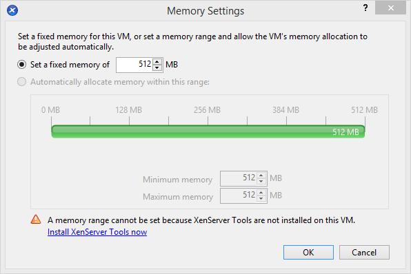 Configure hardware settings Citrix XenServer deployment example To set the memory size: 1. In the XenCenter left pane, select the FortiManager VM. 2. In the right pane, select the Memory tab. 3.