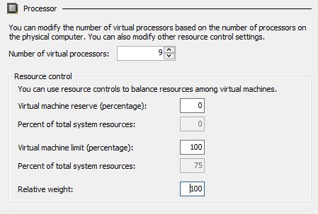 2. Configure the number of virtual processors for the VM.