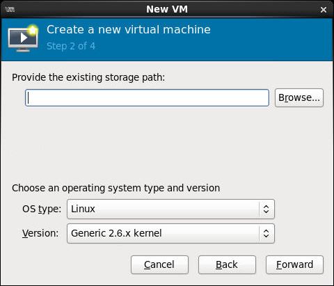 KVM deployment example Create the virtual machine 5. In the OS Type field select Linux. 6. In the Version field select Generic 2.6.x kernel. You may have to first select Show all OS options. 7.