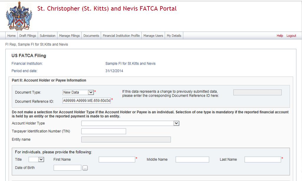 9. You will be presented with the editable form for data entry.