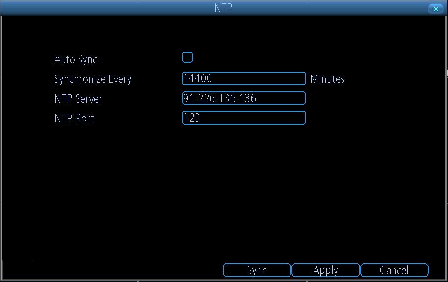 1. Auto Sync: Enable auto-sync, your DVR will automatically sync up the time with the NTP