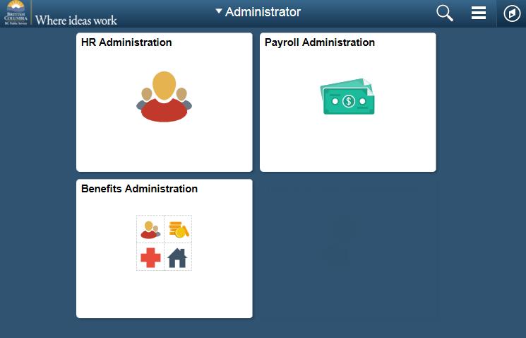 Click the Main Menu drop down to access the different areas of PeopleSoft (Classic Navigation). The Administrator Homepage is a new feature in 9.