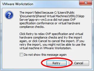 5. (If the following message appears) select Retry. 6. Wait for the virtual machine to load. 7.