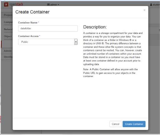 Create a container and upload a file: Select the "Create Container" button and name the new container datafolder For