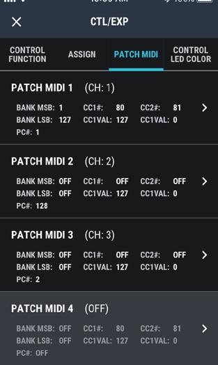 CTL/EXP Screen (PATCH MIDI) 10 Shows the