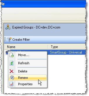 User Manual Figure - The Renew command on the shortcut menu When you renew a group, its last expiration policy is applied to it.
