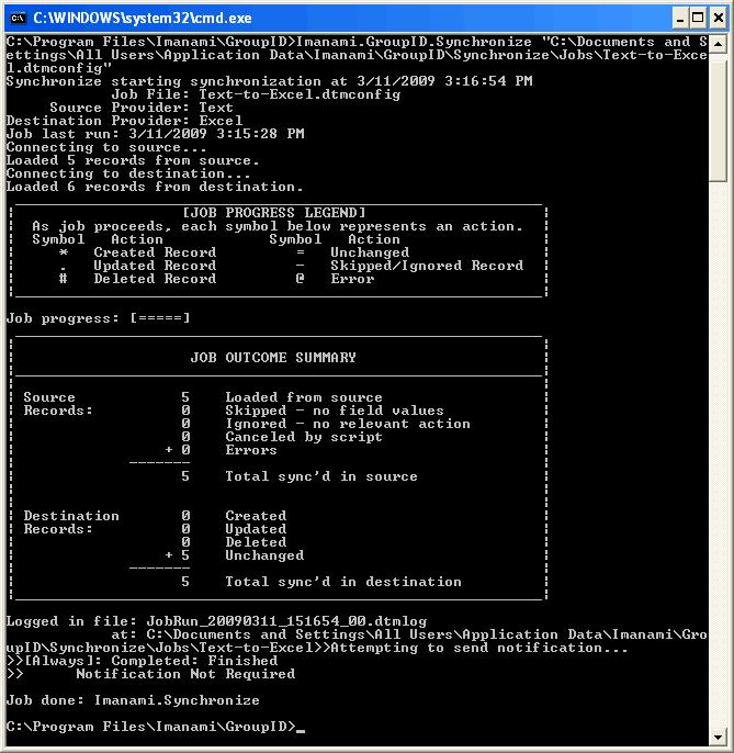 Part 4 - Synchronize To run a synchronization job through command-line utility: 1. On the command prompt, move to the installation directory for GroupID.