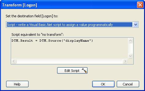 User Manual Figure - Transform dialog box showing the required fields for Left transformation. The Script Editor The Script Editor is a utility for writing Visual Basic.NET script.