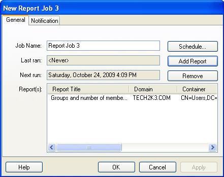 Part 5 - Reporting 3. On the Report Scheduling dialog box, click New. This displays the New Report Job dialog box. Figure - The New Report Job dialog box - General tab 4.