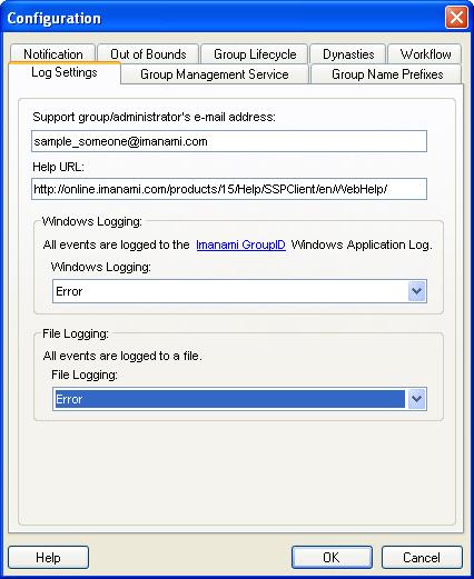 Part 6: GroupID Configurations Figure - The Log Settings tab Notifications Settings GroupID modules generate e-mail notifications on the occurrence of certain events; for example, expiry of groups,
