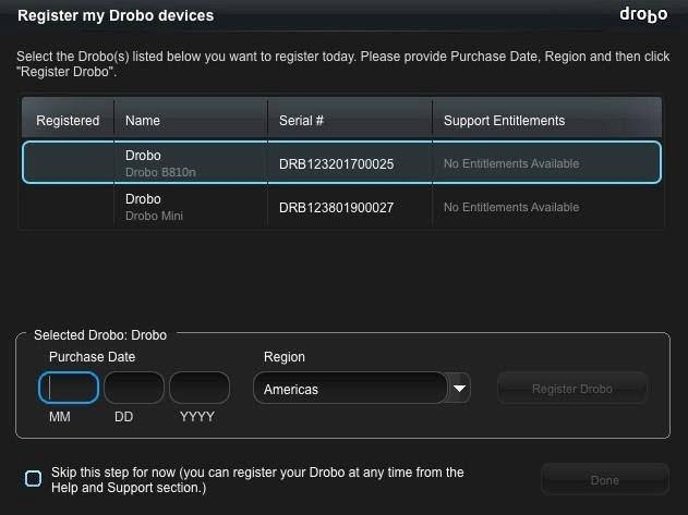 If you already have a Drobo account, then select the Register new Drobo with my Drobo account option and enter your Drobo username and password.