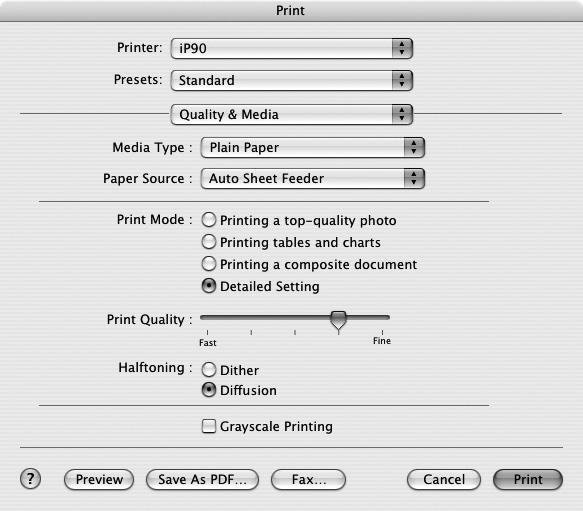 1 Open the Print dialog box. See "Printing with Macintosh" on page 12.