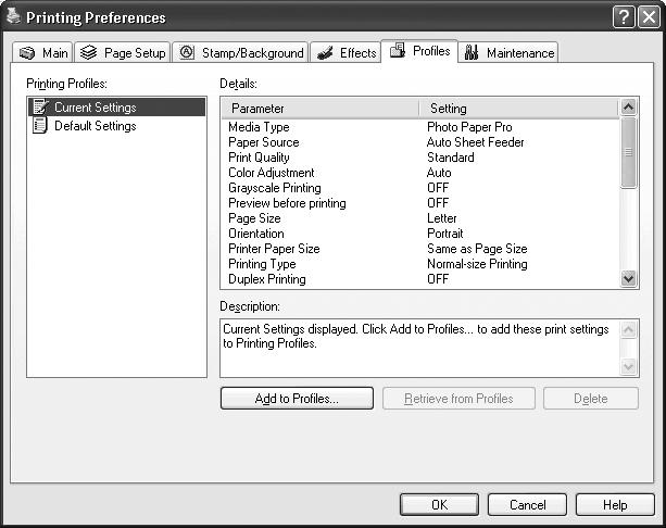 Advanced Printing Saving and Recalling Driver Settings When you change printer driver settings for a specific print job, such as printing black and white photos or printing documents with a special