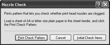 Printing Maintenance (3) Click Print Check Pattern. Note Click the Initial Check Items button. Confirmation message for printing the nozzle check pattern is displayed.