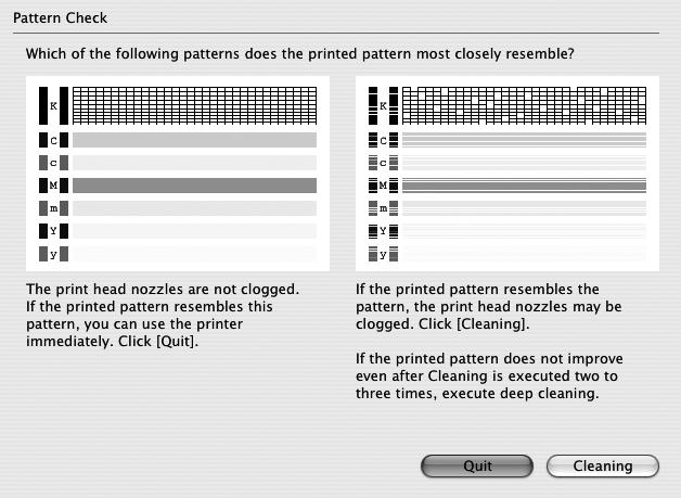 * * *Click the Cleaning button on the Pattern Check screen to proceed to Print Head cleaning.