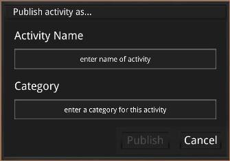 Click on the Save icon and choose Publish. Give your activity a name and category.