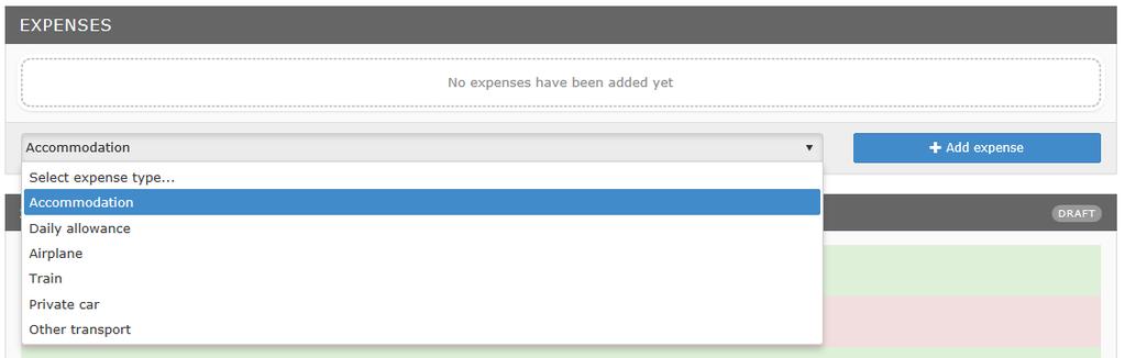 Then click Add expense. The expense types may vary from the list above, depending on the rules of your meeting group. Now add the different expense types.