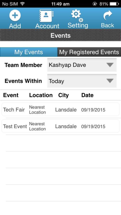 Page 10 of 72 User can see list view on Event User can click on