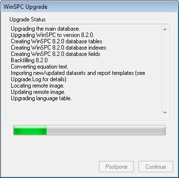 Clicking the Postpone button ends the upgrade process until the next time WinSPC is launched. 15.