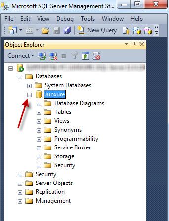 Click OK and the Junxure Database should be attached in SQL. Verify by expanding the Junxure Database and then expanding the Tables.