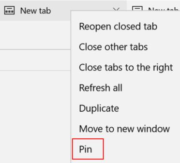 Page 11 Getting the most out of Microsoft Edge Pin a tab To pin a tab, right-click the tab, and select Pin.