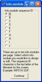 Info screen selection menu when selecting a default info screen to edit.