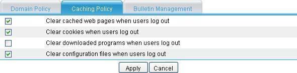 Figure 248 Caching policy Configuring a bulletin Select VPN > SSL VPN > Domain Management > Basic Configuration from the navigation tree and click the Bulletin