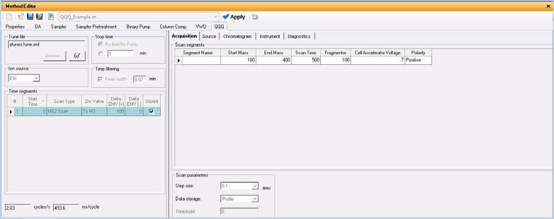 Step 1. Start the Data Acquisition software Method Editor window With this window you enter acquisition parameters for the method.