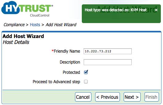Post Installation Tasks Adding the First HTCC-Protected Host Figure 6-22 Add Host Wizard: Host Type detected