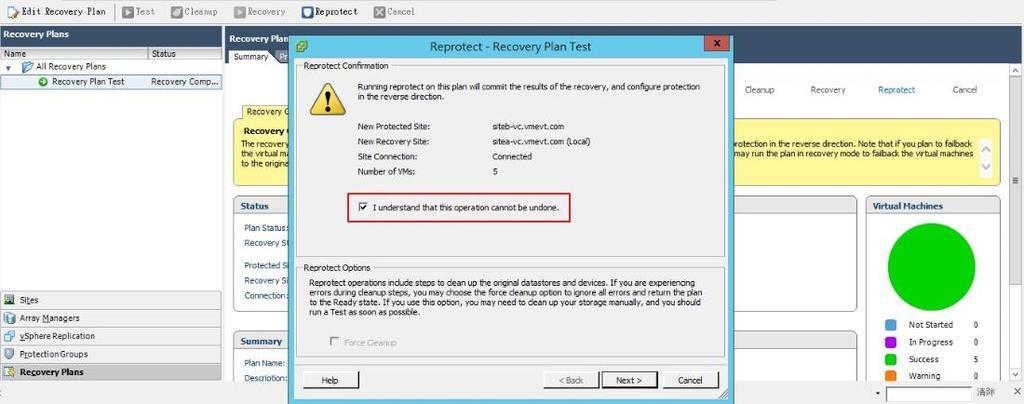 Reprotecting Virtual Machines after a Recovery When site A comes back online, you can execute a Reprotect operation to