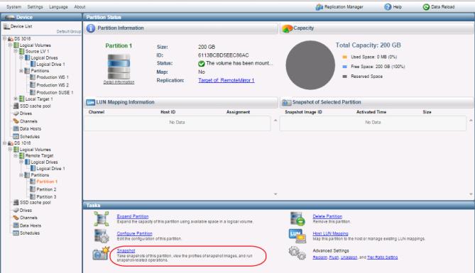 Go to SANWatch -> Select the partition which is the target of Remote Replication ->