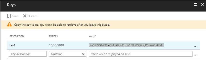 Then click Save which will produce a secret key (the key is only required for the provisioning process, it can be deleted after the