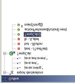 Figure 4 The Eclips e Java outline of our simple program. The Eclipse IDE also provides keyword completion.
