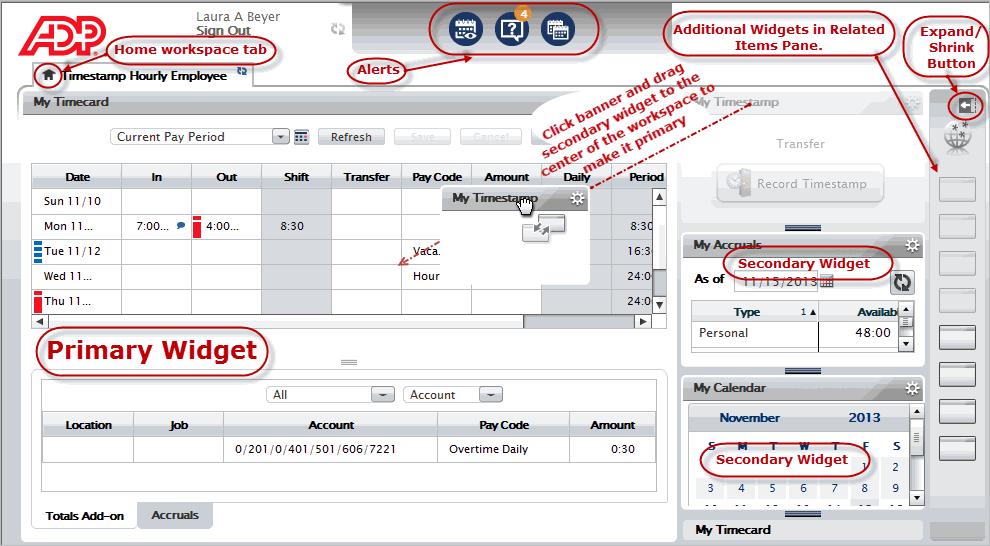 Using Your Navigator Note: Your Navigator may look different than this example, but the functions are the same When you log on to Time & Attendance, the navigator that was assigned to you opens.