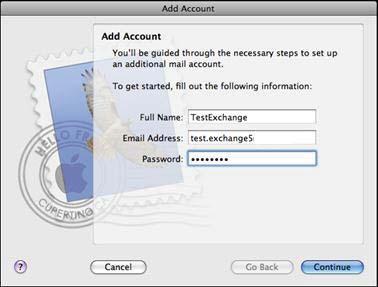 Enter the mail account information and click [Continue].
