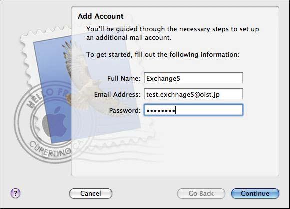 4. Enter the mail account information and click [Continue].