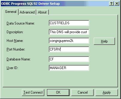 Figure 3.5: SQL92 Driver Setup Dialog Box 4. Enter all relevant information in the dialog box and click Apply.