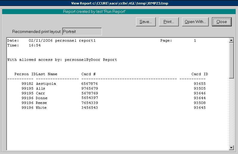 Personnel Reports Figure 1.15: View Report Dialog Box with Personnel Report 10. To print or save the report after you have run it, follow the steps in Printing and Saving a Report on page 1-15.