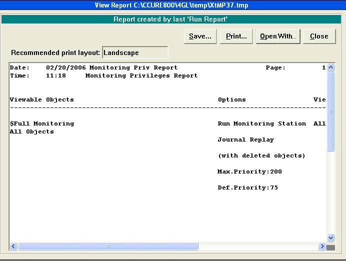 Generating Security Reports Figure 1.22: View Report Dialog Box with a Monitoring Privilege Report 4.