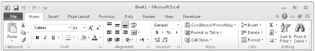 Part I: Getting Started with Excel The appearance of the commands on the Ribbon varies, depending on the width of Excel window.