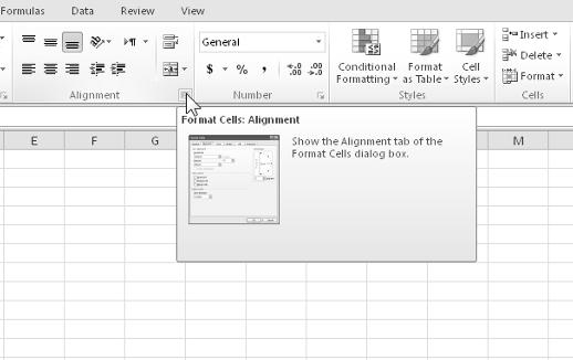 Chapter 1: Introducing Excel Some of the Ribbon groups contain a small icon on the right side, known as a dialog box launcher.