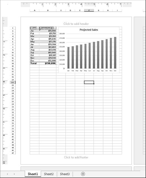 Chapter 1: Introducing Excel FIGURE 1.18 Viewing the worksheet in Page Layout view. 1 2. Select Computer, and then click Browse. Excel displays the Save As dialog box. 3.
