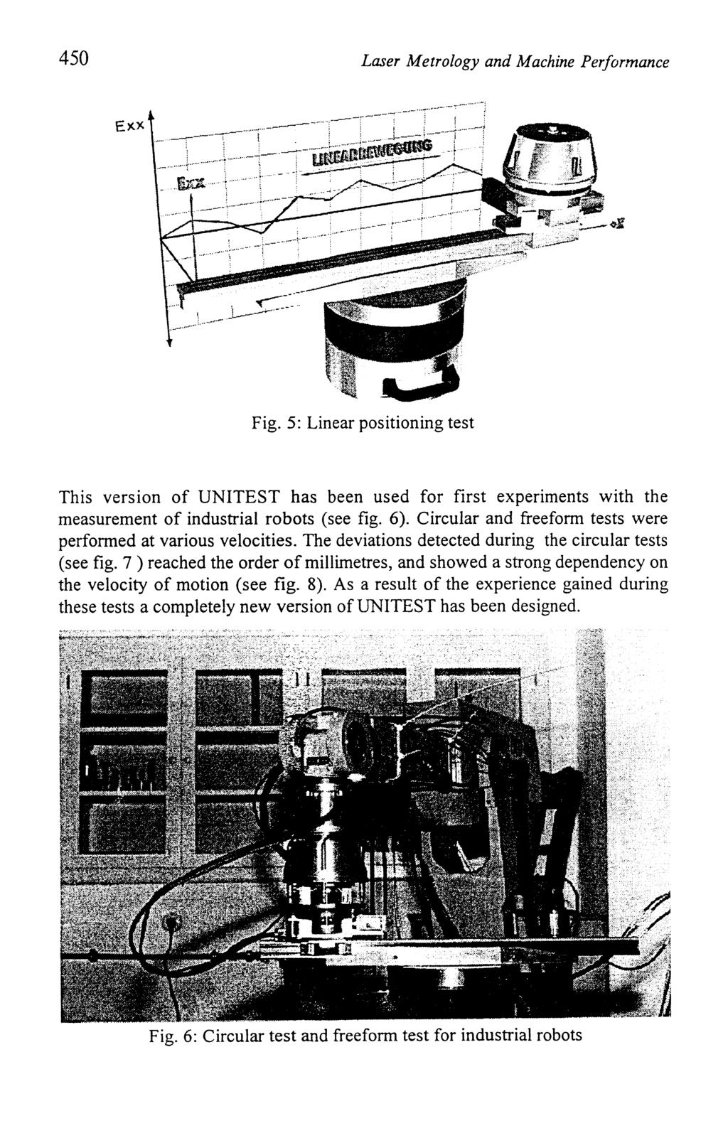 450 Laser Metrology and Machine Performance EKX Fig. 5: Linear positioning test This version of UNITEST has been used for first experiments with the measurement of industrial robots (see fig. 6).
