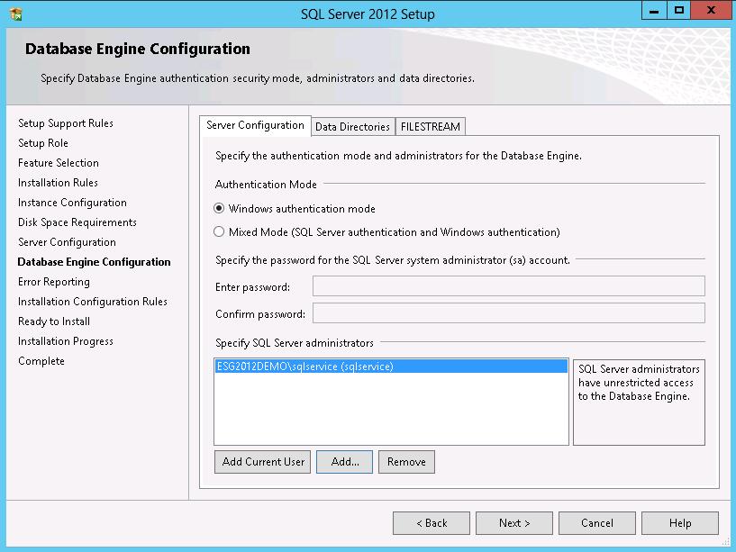 Chapter 4: Solution Implementation Figure 21. SQL Server 2012 Database Engine Configuration 10.